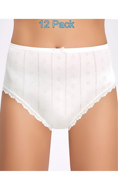Aydoğan Pachet de 12, Chiloți Bato pentru femei, Mărime Plus, Jacquard, Dantela, Motiv inimă, bumbac 100% bumbac moale Material