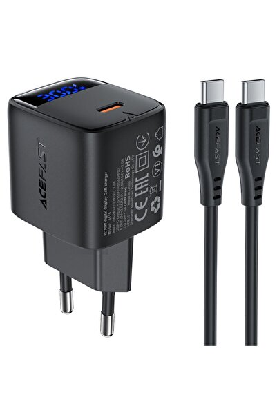 Acefast Φορτιστής δικτύου GaN 30W με ψηφιακή οθόνη, γρήγορη φόρτιση, 1x Type-...