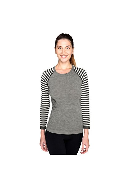 THERMOFORM Ultimate Merino Women's Seamless Striped Thermal Top Underwear Sweatshirt Anthracite