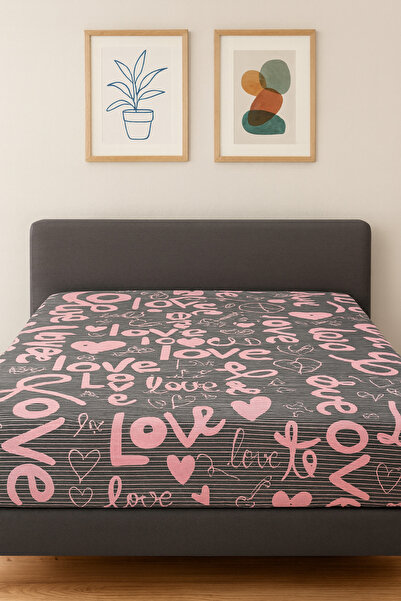 GOOD MORNİNG PAMUKKALE Love Desen Battal Elastic Sheet Set 180X200+(2 Pieces) Pillowcases