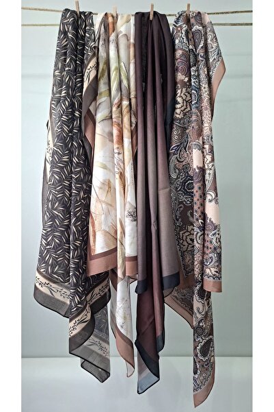Guzeka Soft Luxury Scarf Set of 4 – Floral & Ethnic & Plain Mix 100X100 (with Bone Gift)