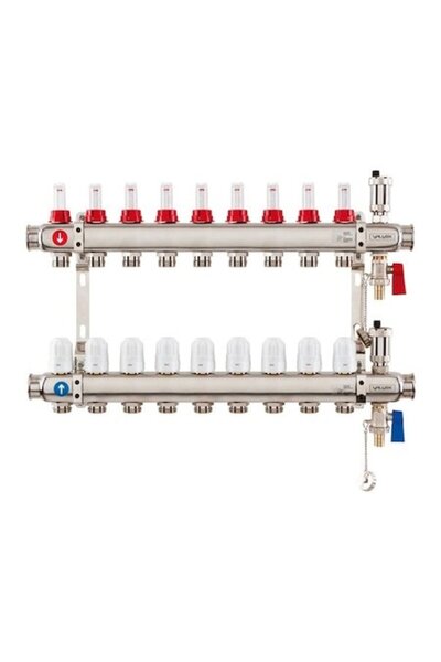 VALVEX K50 Underfloor Heating Manifold, stainless steel, internal thread, 9-way, 1" - 3/4"
