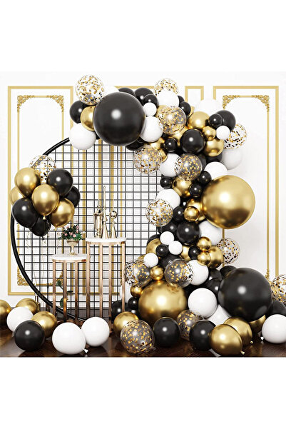 Generic 144-pcs Black Gold White Latex Decorative Balloon Arch Garland Set - Birthday Bachelorette Party
