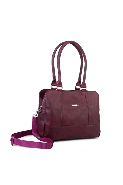 Nas Bag Women's Large Size Three Compartment Shoulder Bag Claret Red Raven