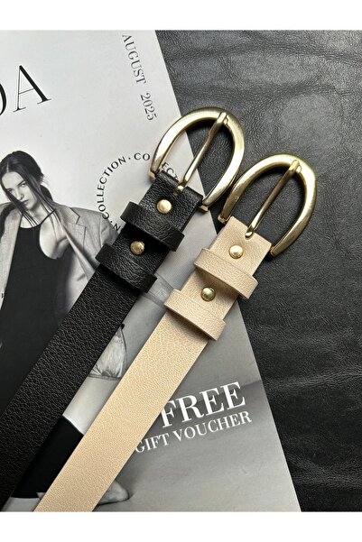 LİA KEMER 2-Pack Lust Classic Patterned Women's Gold Buckle Belt Jacket Belt Dress Belt Trouser Belt