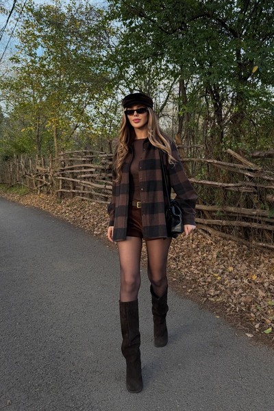 Laluvia Brown - Black Plaid Shirt - 251064