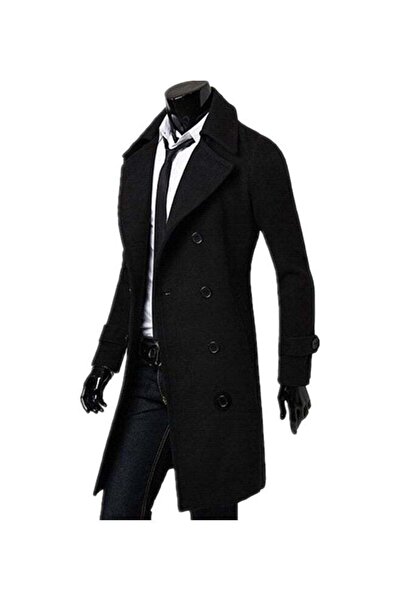 Joychic Button Detail Trench Coat Black