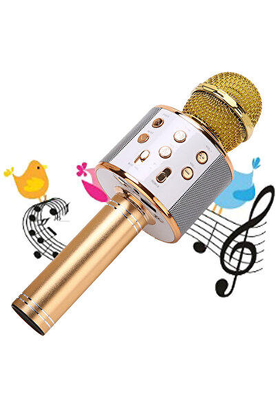 Generic Wireless Bluetooth Karaoke Microphone with Built-in Speaker - Gold