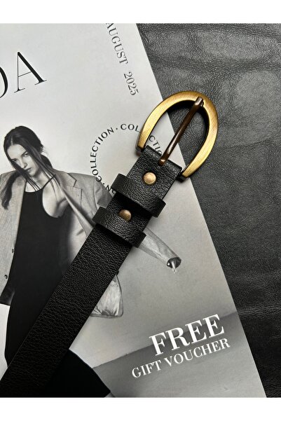 LİA KEMER 2-Pack Lust Classic Patterned Women's Antique Gold Buckle Belt Jacket Belt Dress Belt Trouser Belt