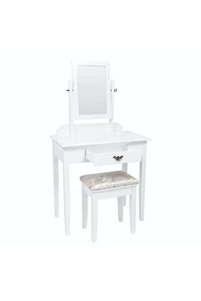 OEM Vanity / Makeup Table + Stool Etienne, with drawer and mirror, white, 70 x 40 x 130 cm