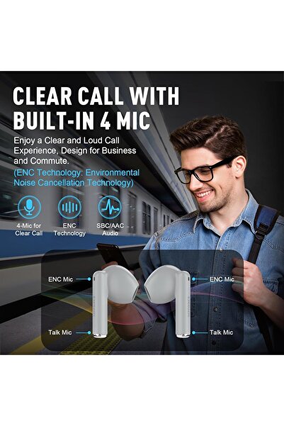 ZIPFORCE True Wireless Earbuds Bluetooth 5.3, 4-Mic ENC, Touch Control, IPX5, Grey