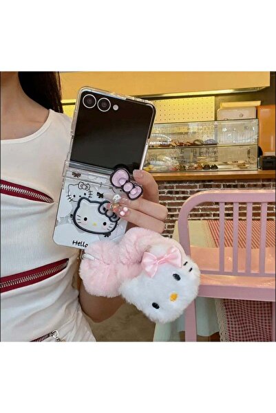 SANRIO Generic Samsung Galaxy Z Flip 7 Authorized 3D Pink Bow Kitty Cat Wristband Phone Case
