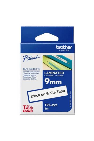 Brother شريط طباعة أسود على شريط مغلف أبيض من P-touch TZE221 مقاس 9 مم