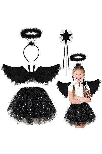 OMS Costum cu aripi de înger fustă din tul cu halou și baghetă