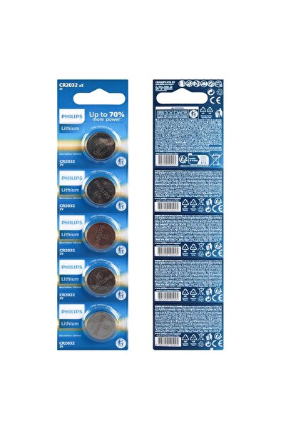 Philips CR2032 3V Lityum Mini Düğme Para Pil (Blister 5'LI Paket)