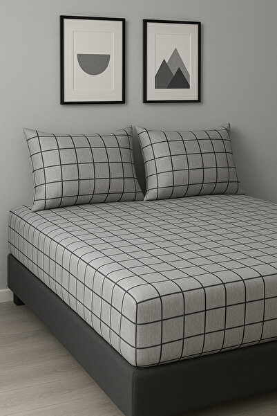 GOOD MORNİNG PAMUKKALE Smoked Square King Size Elastic Sheet Set (180X200) + 2 Pillowcases