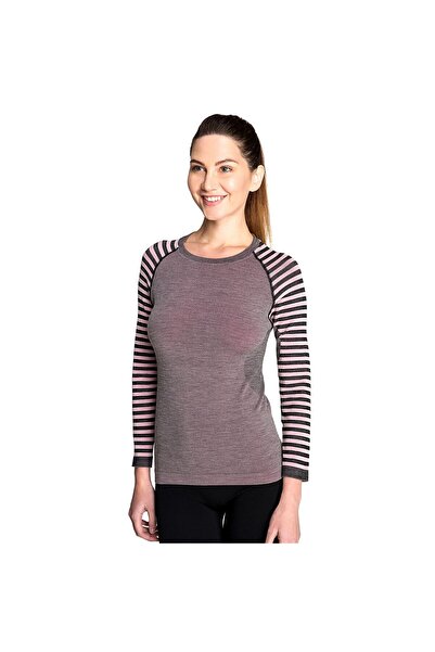 THERMOFORM Ultimate Merino Women's Seamless Striped Thermal Top Underwear Sweatshirt Pink
