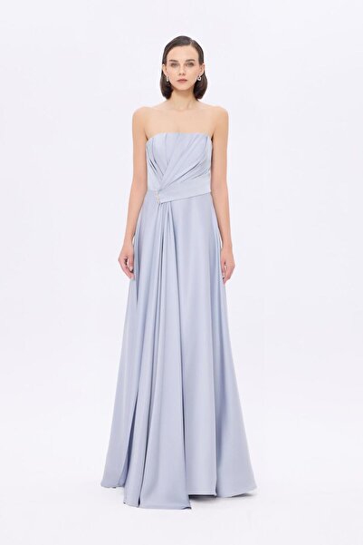 CENGIZ AKTURK Taş Detaylı Drapeli Straplez Uzun Abiye Elbise - 9209C