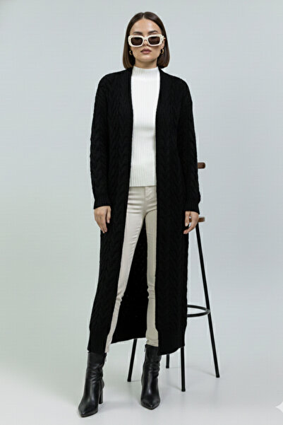 benguen Knitted Patterned Knitwear Cardigan R10006 Black