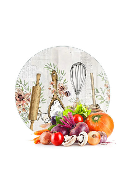 Decovetro Glass Cutting Board and Serving Tray Round Kitchenware Patterned 30 X 30 cm