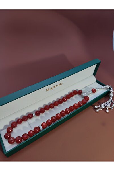 MAJOOD 33 Real Red Agate Round Stone Prayer Beads/Tasbih/10MM/For Men And Women