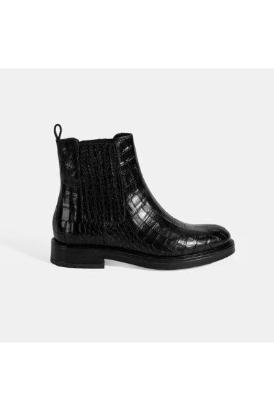Desa Women's Black Crocodile Printed Elastic Leather Boots