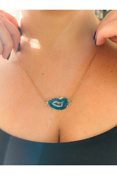 Moonlight Jewelry Colier cu pandantiv „Ochi albastru auriu” - Geodă