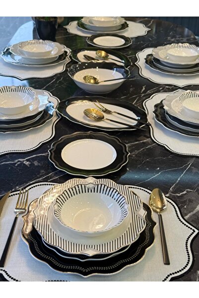Onedekor 24 Parça Porselen Black Royal Porselen Yemek Takımı