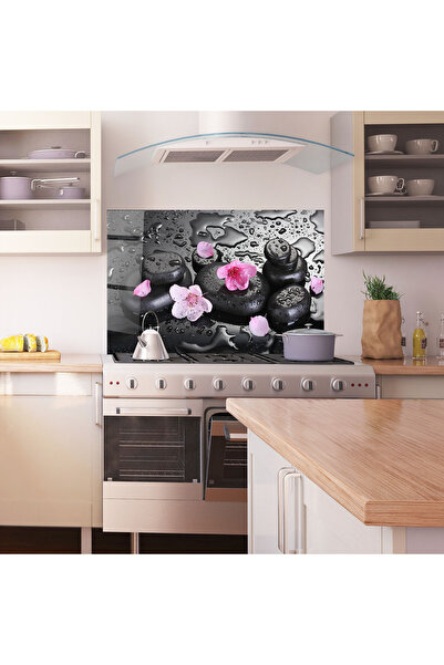Arthub Kitchen Glass Panel, Stove Protection, Heat Resistant, Feng-shui, Pink Sakura Stones