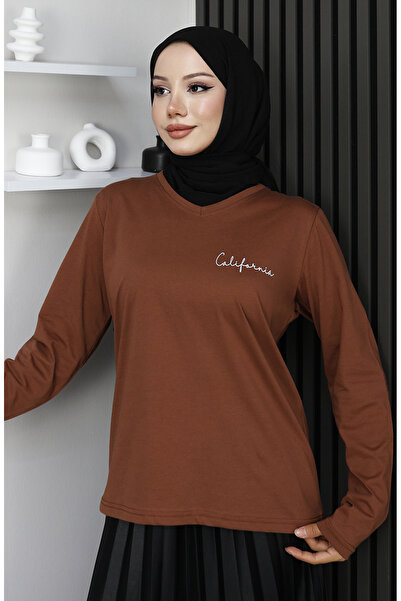 sefamerve Ψηφιακή με τύπωμα Βαμβακερή Μπλούζα 1071-05 Ταν