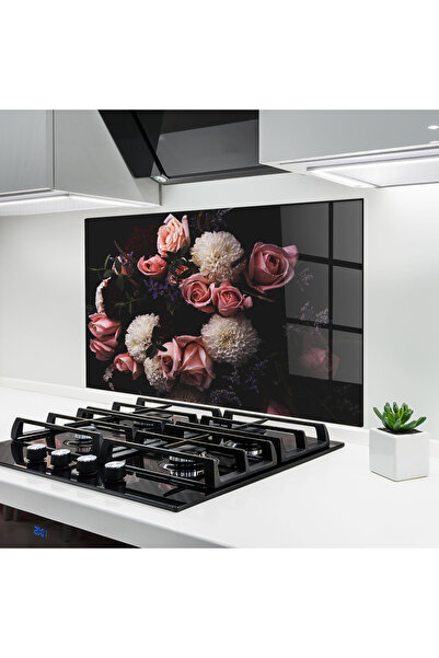 Arthub Kitchen Glass Panel, Stove Protection, Heat Resistant, Flowers, Bouque...