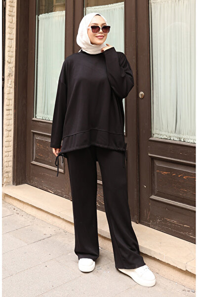 sefamerve Lace Detailed Hijab Trouser Suit 2175-03 Black