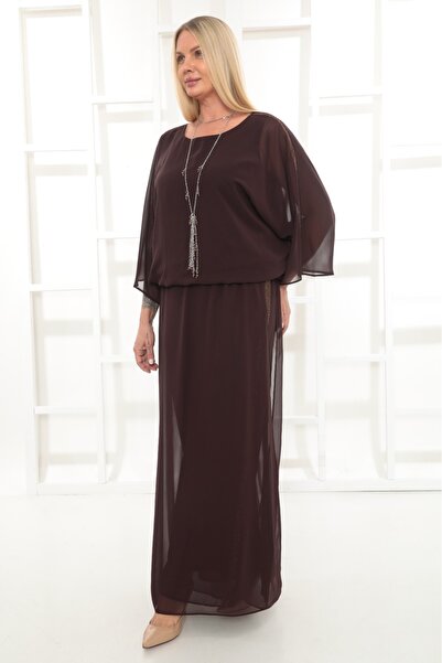 etselements Chiffon Stone Detailed Pendant Set Evening Dress Ets4057