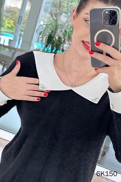 İnce Topuk Collared Stone Detail Bearded Knitwear Blouse 6K150