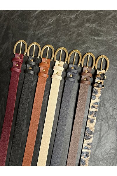 LİA KEMER 7'Li Lust Classic Patterned Women's Gold Buckle Belt Jacket Belt Dress Belt Trouser Belt