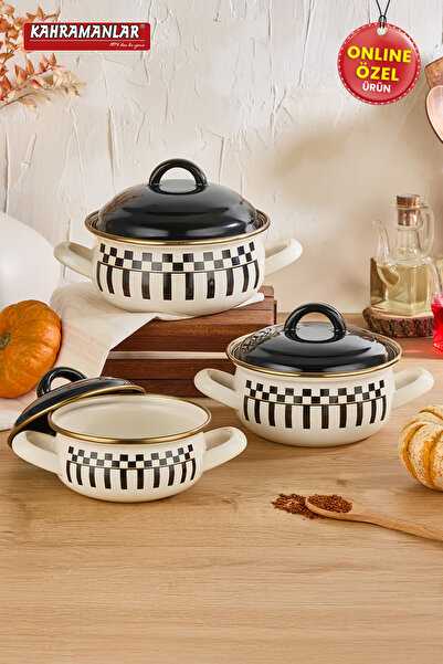 Kahramanlar Prime Cream 3-Piece Enamel Mini Pot Set