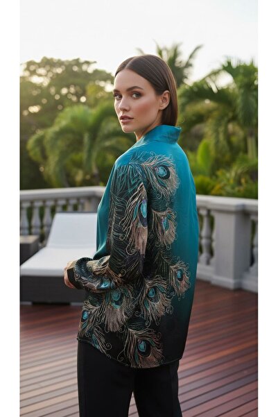 Gönülden Tasarım Peacock Patterned Women's Shirt L/Xl