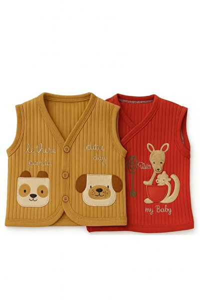 Onouqo Set of 2 Mini Friends Cotton Animal Figured Baby Vest for 0-3 Months - Unisex - Soft Textured
