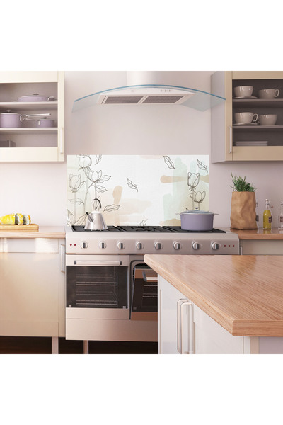 Arthub Kitchen Glass Panel, Stove Protection, Heat Resistant, Flowers, Brown Line Flower