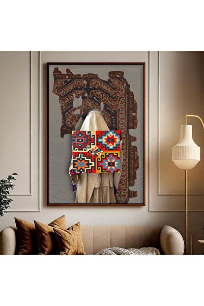 SND لوحة قماشية بتصميم الفن النجدي مع برواز بني مجوف