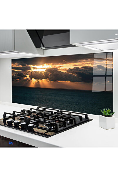Arthub Kitchen Glass Panel, Stove Protection, Heat Resistant, Landscapes, Cloudy Sunrise