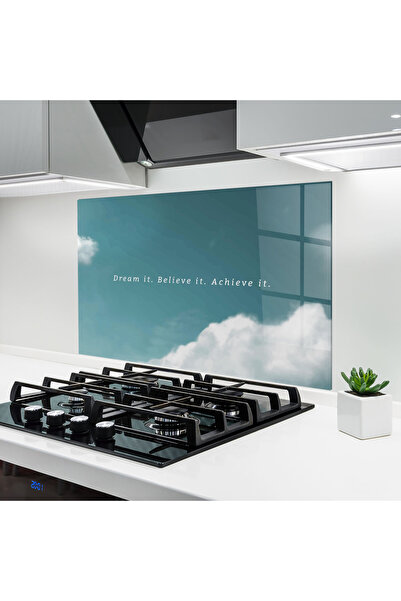 Arthub Panou Sticla Bucatarie, Protectie aragaz, Termorezistent, Peisaje, Clouds Text Green