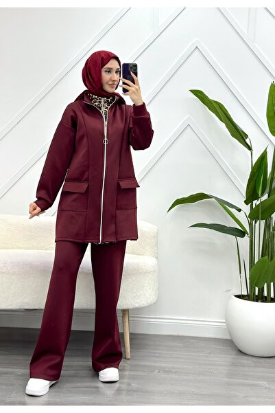 YEDİLALE Double Zippered Stand-Up Collar Leopard Printed Double Set [Includes Tunic and Pants]