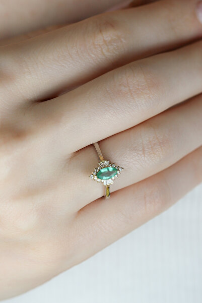 Coy Diamond Vintage Yüzük,14 Ayar Altın Zümrüt ve Pırlanta Yüzük ,14 Ayar Alt...