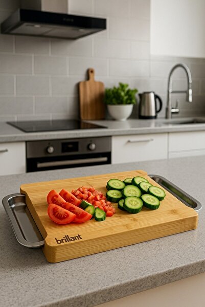 Brillant Bamboo Cutting Board with Metal Bowl – Hygienic Chopping and Storage Organizer Tray Br-6597
