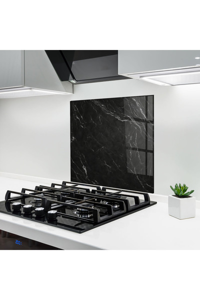 Arthub Panou Sticla Bucatarie, Protectie aragaz, Termorezistent, Abstracte, Black Marble
