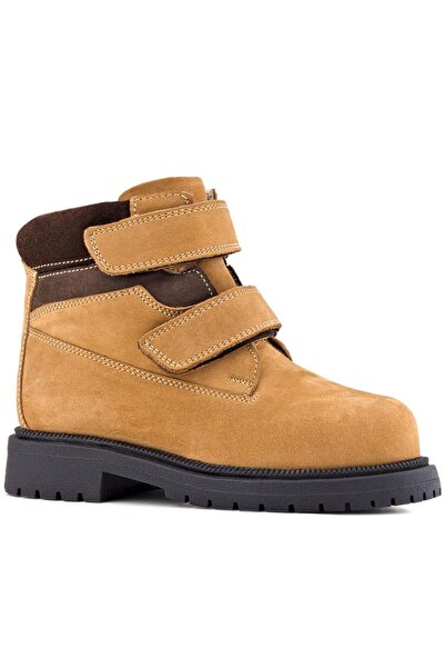 Rakerplus Γνήσιες δερμάτινες κίτρινες χειμερινές παιδικές μπότες με Velcro