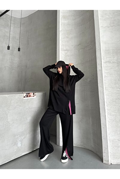 Moda İkra Women's Slit and Hoodie Bottom Top Set