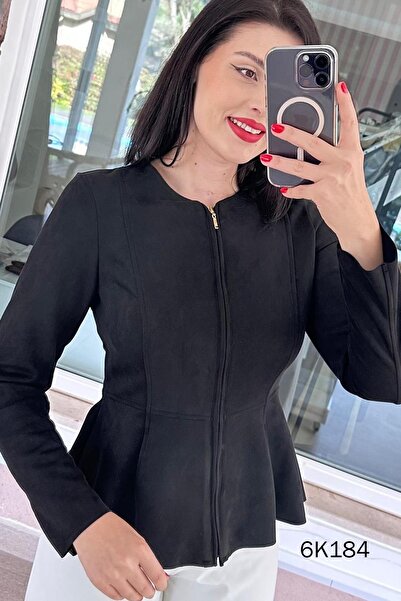 İnce Topuk Pocket Detail Zippered Suede Jacket 6K184