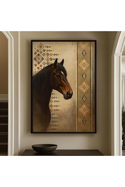 Marktna A canvas painting with a Sadu art design and a hollow gold frame.